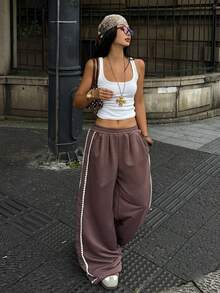 Coolane Women's Summer Party Everyday Going Out Vacation Chic Sporty Boho Renaissance Fair Daily Wear Vintage Chocolate Brown Baggy Wide Leg Pants - Brown - View 3