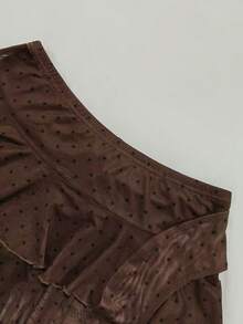 SHEIN 女款春夏新款 Y2K 棕色波點印花網紗性感超短迷你裙，復古學院風美式休閒黑色裙，適合派對夜店 - 咖啡棕 - 查看 4