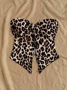Soleia Casual Minimalist Sexy Brown Leopard Print Pattern Women Top, Suitable For Spring/Summer, Vacation, Beach - Multicolor - View 3