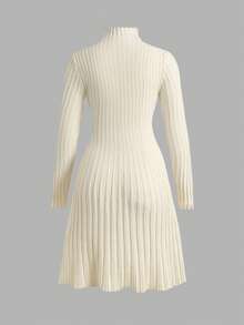 SHEIN Teen Girls Sweater Dresses Autumn/Winter New Casual Elegant Apricot Ribbed Texture Mock Neck A-Line Knit Dress - Apricot - View 2