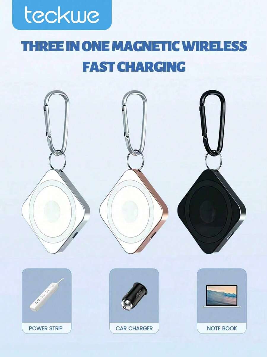 Teckwe 1件裝輕巧便攜高效快充穩定磁吸多重保護三合一磁吸無線充電器,PC材質,15W/5W/2.5W輸出,適用手機/無線耳機/智慧手錶,多色可選,適合日常、商務出差、旅行、辦公、居家禮物,數位愛好者必備科技配件,智慧裝置充電器 - 彩色 - 查看 1