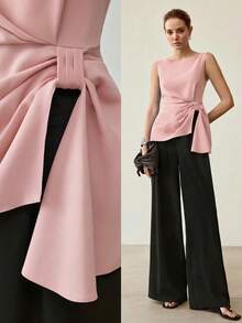 MOTF PREMIUM Blusa elegante sin mangas con bajo asimétrico - Rosa - Ver 7