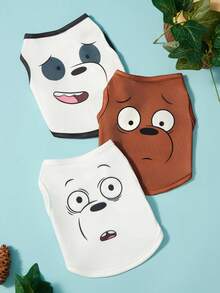 We Bare Bears X PETSIN 1件可愛大黑眼圈趣味表情印花寵物背心，黑色滾邊無袖柔軟透氣防掉毛寵物衣服 - 彩色 - 查看 6