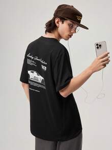 Racing Street Slogan Print Round Neck Short Sleeve Casual T-Shirt For Men - Black - View 1