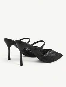 CUCCOO CHICEST Women's Spring And Summer Black Lace Mesh Pointed High Heels Women's Back Strap Stiletto Shoes - Black - View 4