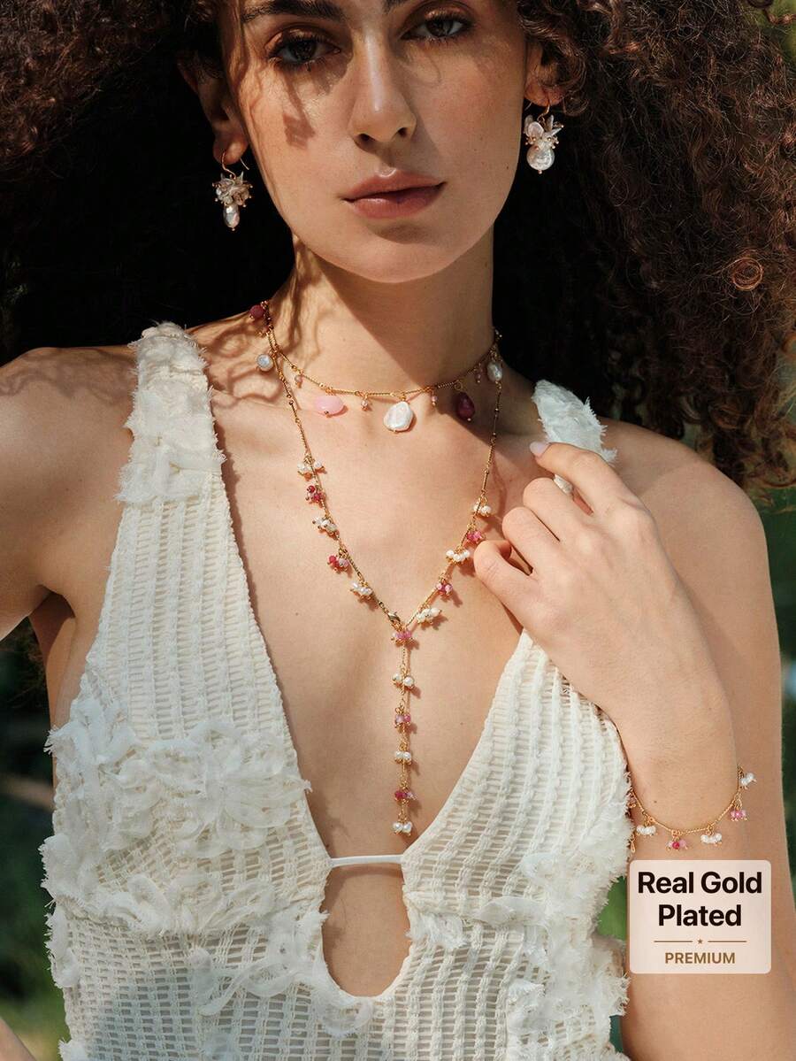 Opalesca Juegos de joyas para mujer, atuendos, dinero antiguo, cuentas, accesorios de boda/novia, Fairycore/Hada, perla, flor, otoño/invierno, para mamá/mujer/niña/madre, elegante, premium, Día de San Valentín, regalo - Multicolor - Ver 1