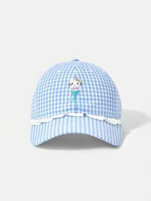 HELLO KITTY AND FRIENDS | SHEIN A Lady, Cute, Embroidered, Lace, Plaid Baseball Cap, Daily Outings - Blue - View 5