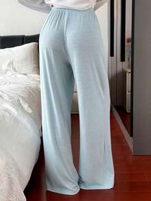 Livesso Women's Elastic Waist Letter Print Casual Daily Loungewear Bottoms Fall - Blue - View 2