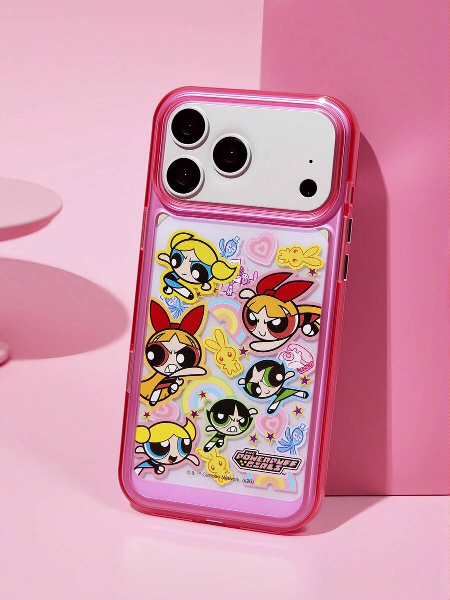 THE POWERPUFF GIRLS X SHEIN 卡通圖案粉色透明手機殼,防摔保護 13-17 手機殼 - 彩色 - 查看 1