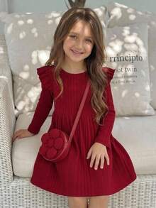 SHEIN Young Girl Ruffle Trim Smock Dress - Red - View 6