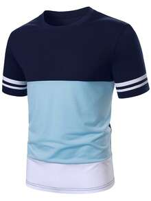 Calvornis 男士拼色休閒日常短袖T恤，旅行必備 - 彩色 - 查看 3