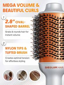 SHEGLAM HAIR Blowout Bliss Volumizing Hot Air Brush,Blow Dry Brush,Blow Dryer Brush,Hair Dryer And Styler Volumizer For Drying Straightening Curling Volumizing Hair,GLOSS PRO™ Coating,Motor Speed 33000RPM,Quick Blow Dry,3 Adjustable Temp Settings,No Tugs,No Tangles & No Snags Thermal Blowout Brush,Electric Brush For Style All Lengths & Textures - Silver - View 5