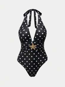 Swim Oasis Sunner Vacation 優雅浪漫海星裝飾連身泳衣高級套裝 - 黑與白 - 查看 4