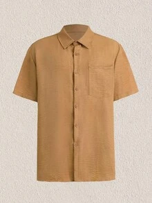 Mercer Haus 休閒基本款男士大尺碼寬鬆輕便短袖襯衫 - 薑色 - 查看 5