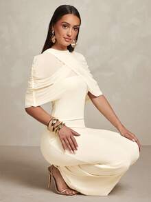 Silquee Elegantes reifes cremeweißes Mesh-Schal und Abendkleid für formelle Anlässe, Dates, Partys, Sommer, Lässig, Luxus, Hochzeit, Strandkleid - Aprikosenfarben - Übersicht 6