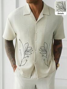 HUEFORM Men's Old Money  Floral Print Relaxed Fit Single-Breasted Casual Versatile Daily Wear Shirt - Apricot - View 1