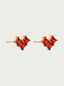 Glisma Anting Stud Cinta Berlapis Emas 18k dengan Inlay Zirkonium, Set Tiga Buah yang Kecil dan Indah - MultiWarna - View 10