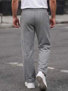 Manfinity CasualCool Men's Mature Casual Grey Loose Straight Leg Sweatpants - Dark Grey - View 2