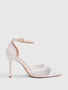 CUCCOO SZL Women Shoes New Mesh Hot Diamond Pointed Thin Heel Buckle Sandals Light Ripe Fairy Wind Spring And Summer Models Suitable For Weddings, Dating Parties - White V - View 2