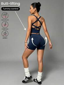 Easithlete Easithlete Spring And Summer Women's Sports Suit Vest Fitness Tight Running High Stretch Yoga Home Casual Athleisure Gym Navy Blue - Navy Blue - View 1