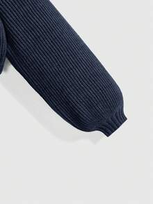 ROMWE Suéter básico casual de cuello medio y manga larga - Azul Marino - Ver 4