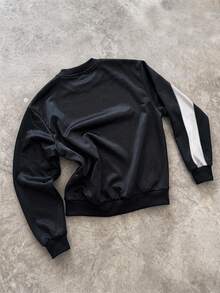 PAVTROS Sudadera de hombre con bloques de color, patchwork e impresión de letras - Negro - Ver 4