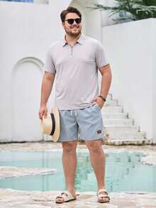 Mercer Haus Plus Size Men's Summer Drawstring Waist Striped Pocket Casual Shorts - Baby Blue - View 4