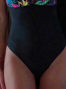 Swim Vcay 2026夏季特供面料黑色花卉图案露背吊带褶皱深V领修身优雅波西米亚风连体泳衣女款七分裤Zestiva泳衣拉链连体衣斑马纹比基尼套装斑马纹罩衫沙滩度假休闲装女式泳衣女式沙滩装假日邮轮沙滩日光浴连体泳衣女式泳衣女式全包覆 - 彩色 - 查看 5