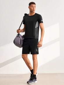 Driftmere 2 Pieces Men Sports Breathable Casual Short Sleeve T-Shirt And Shorts Set, Summer 2025 New Arrival' Black - Black - View 9