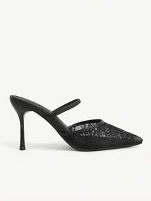 CUCCOO CHICEST Women's Spring And Summer Black Lace Mesh Pointed High Heels Women's Back Strap Stiletto Shoes - Black - View 5