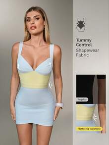Nuvra Light Blue & Yellow Color Block Bodycon Mini Dress, Sexy Cocktail Party Dress - Blue - View 1