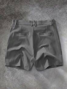 GENTILAND Pantalones cortos casuales holgados con pliegues y bolsillos de unicolor para hombres - Gris - Ver 2