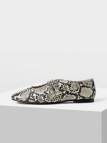 Mnmlis Women's Shoes Spring And Summer Double Buckle With Square Toe Flat Bottom Mary Jane Shoes - Gray snake pattern - View 5