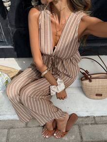 SHEIN Tall CURVE Pantalones acampanados de punto beige estilo boho casual elegante para mujer talla grande, con estampado plisado en la cintura, extra largos, para verano, vacaciones, fiesta del té, brunch, playa y eventos formales - Café integral - Ver 10