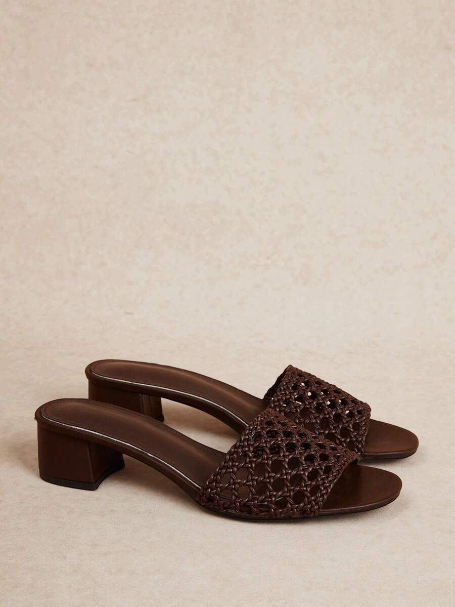 Rosivie Sandale plate casual pentru femei, stil boem, cu design cu cataramă, pantofi de vară - țesut maro - Vizualizare 1