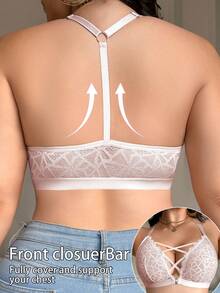 SHEIN Front Closure Lace Plus Size Wireless Bra Single Piece - Pink - View 2