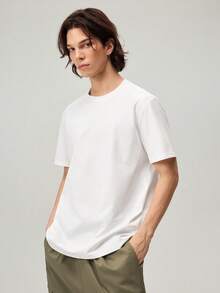 Men's White Knitted Round Neck Short Sleeve T-Shirt - White - View 5