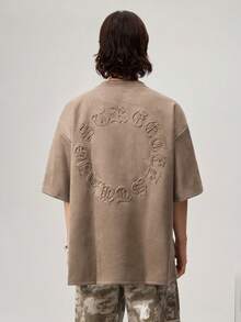 Men's Street Style Air Layer Suede Flocked Loose Dropped Shoulder Round Neck Short Sleeve T-Shirt, 2000s Style - Brown - View 3