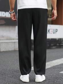 Manfinity Homme 男士純色休閒長褲 夏季卡其褲 直筒休閒褲 適合 7 月 4 日國慶與度假穿著 - 黑色 - 查看 2