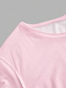 SHEIN EZwear 休閒極簡露肩落肩短袖寬鬆女款T恤，度假、海灘、夏季穿搭、街頭風，適合日常通勤、約會、派對、秋冬/夏季、婚禮、畢業典禮、優雅休閒外出、Y2K、音樂節穿搭，紅色蕾絲上衣，Grunge風 - 白色 - 查看 11