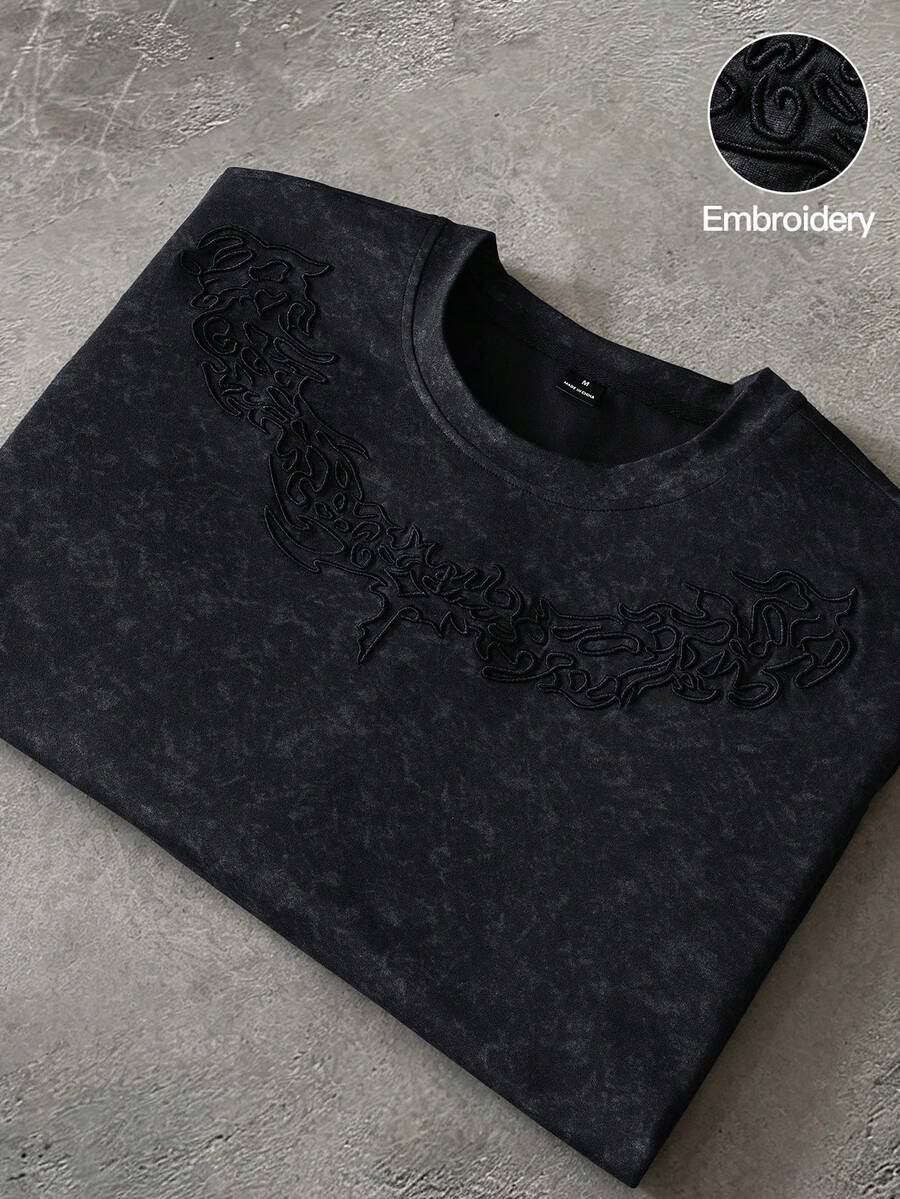 PAVTROS 男士圓領休閒百搭日常短袖T恤 - 黑色 - 查看 1