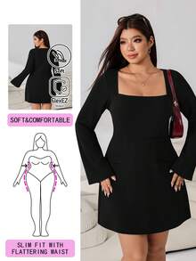 Solflare Plus Size Women Solid Color Casual Daily Summer Dress Fall - Black - View 7