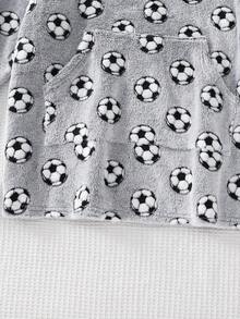 SHEIN Tween Boy Autumn/Winter Football Pattern Hooded Long Sleeve Kangaroo Pocket Fleece Long Pajamas - Grey - View 5