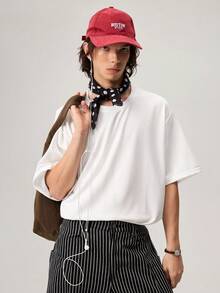 Vaulklash Loose Fit Men's Solid Color Round Neck Short Sleeve Casual T-Shirt - White - View 6