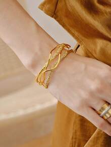 Opalesca Gold Geometric Double Wrap Ladies Bracelet - Gold - View 7