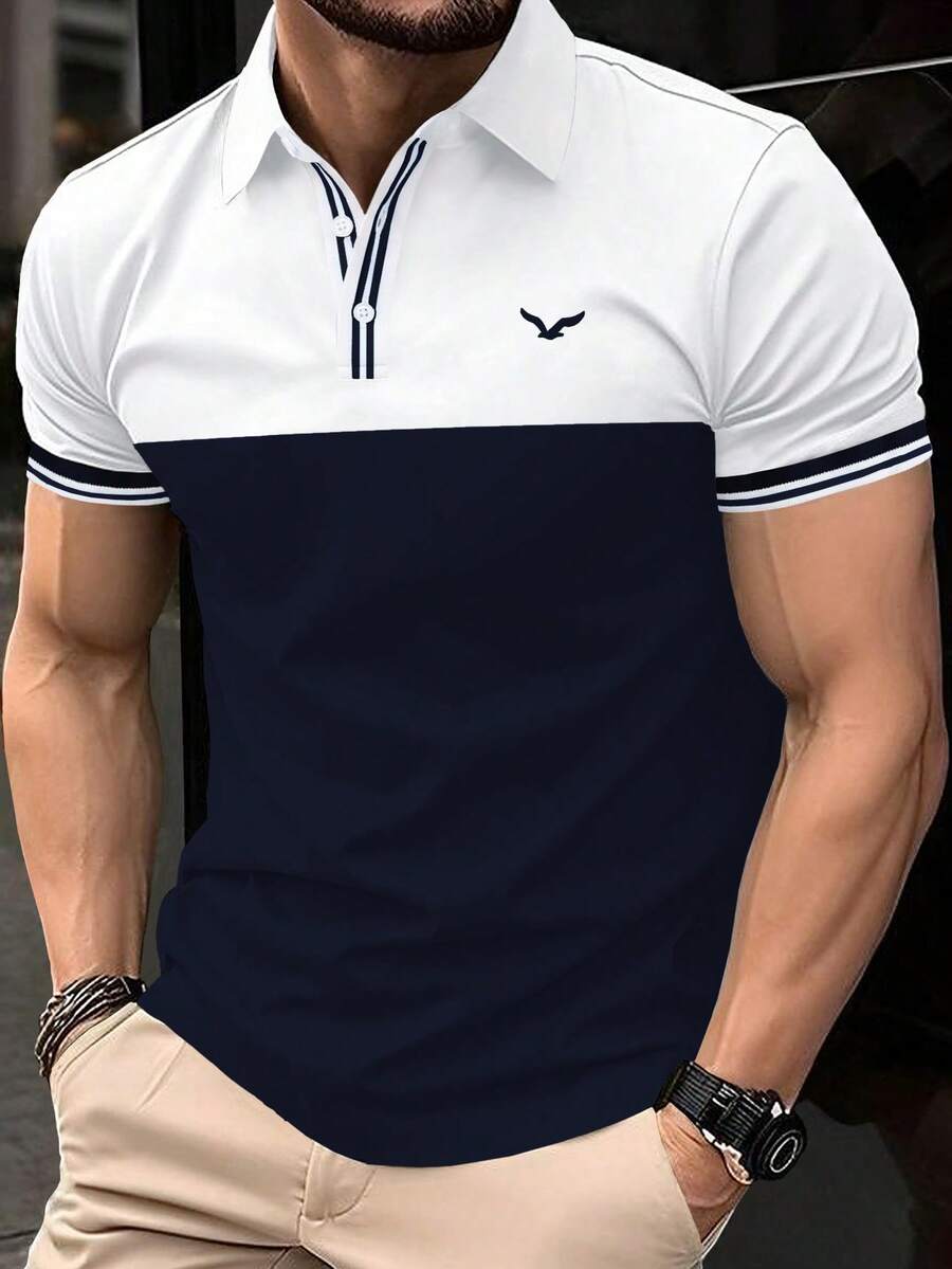 Calvornis 男士短袖對比色 Polo 衫,適合居家與戶外聚會 - 彩色 - 查看 1