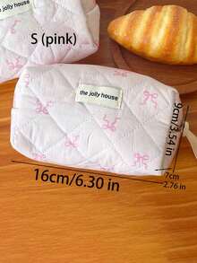 1pc Pink Ribbon Pattern Cosmetic Pouch – Fashionable Travel Organizer For Girls, Large Capacity Multi-Function Storage For Lipstick, Period Products, Coins, Keys, Hair Clips, Hair Ties, Cute Portable Makeup Bag - Pink - View 12