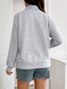SHEIN Maternity Minimalist 1960s Casual Versatile Striped Patchwork 2 In 1 Sweatshirt Baby Blue Autumn All-Match Cute Chic Going Out Winter - Light Grey - View 2