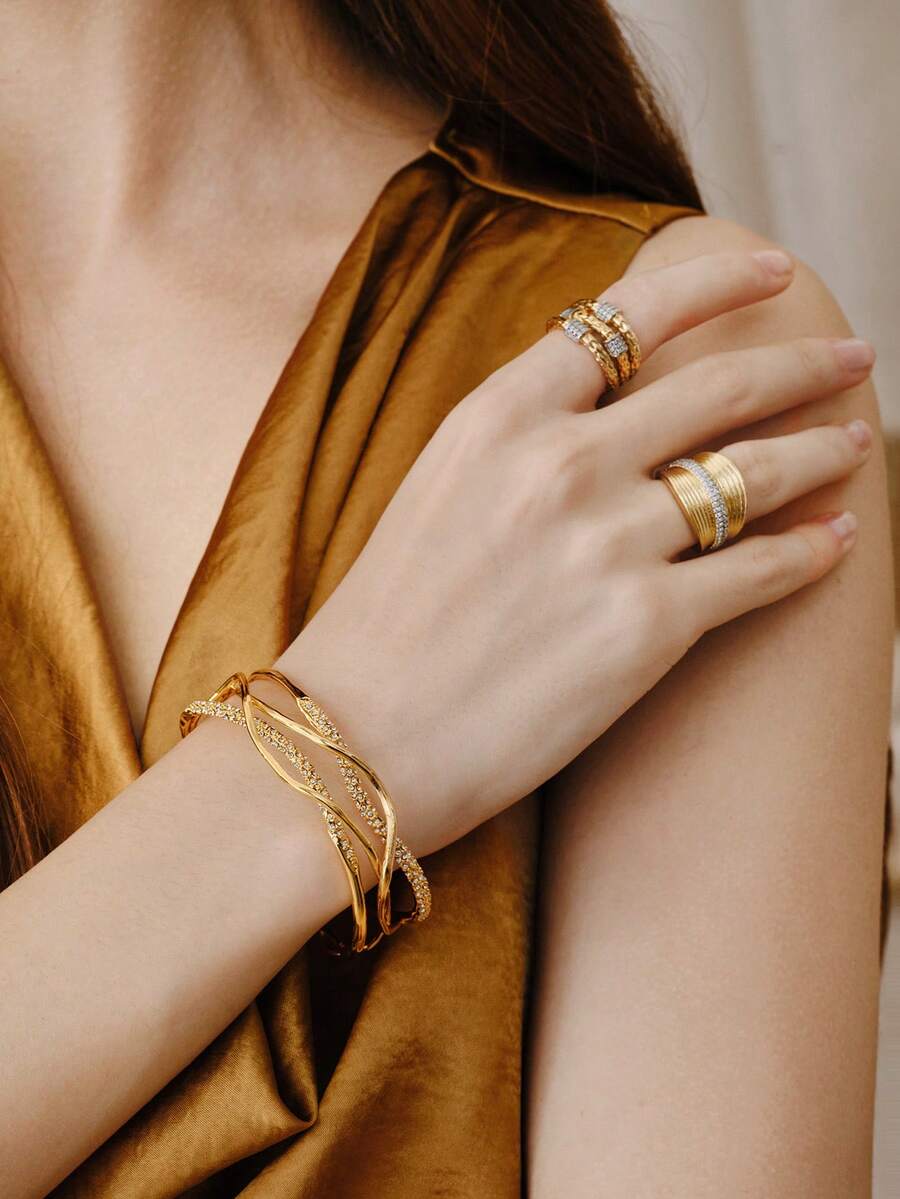 Opalesca Gold Geometric Double Wrap Ladies Bracelet - Gold - View 1