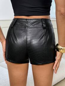 SHEIN Tall 女款素色拉鍊時尚百搭日常休閒短褲 - 黑色 - 查看 9